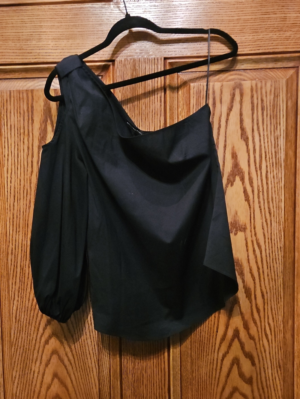 White House Black Market Black One-Shoulder Puff Sleeve Top
